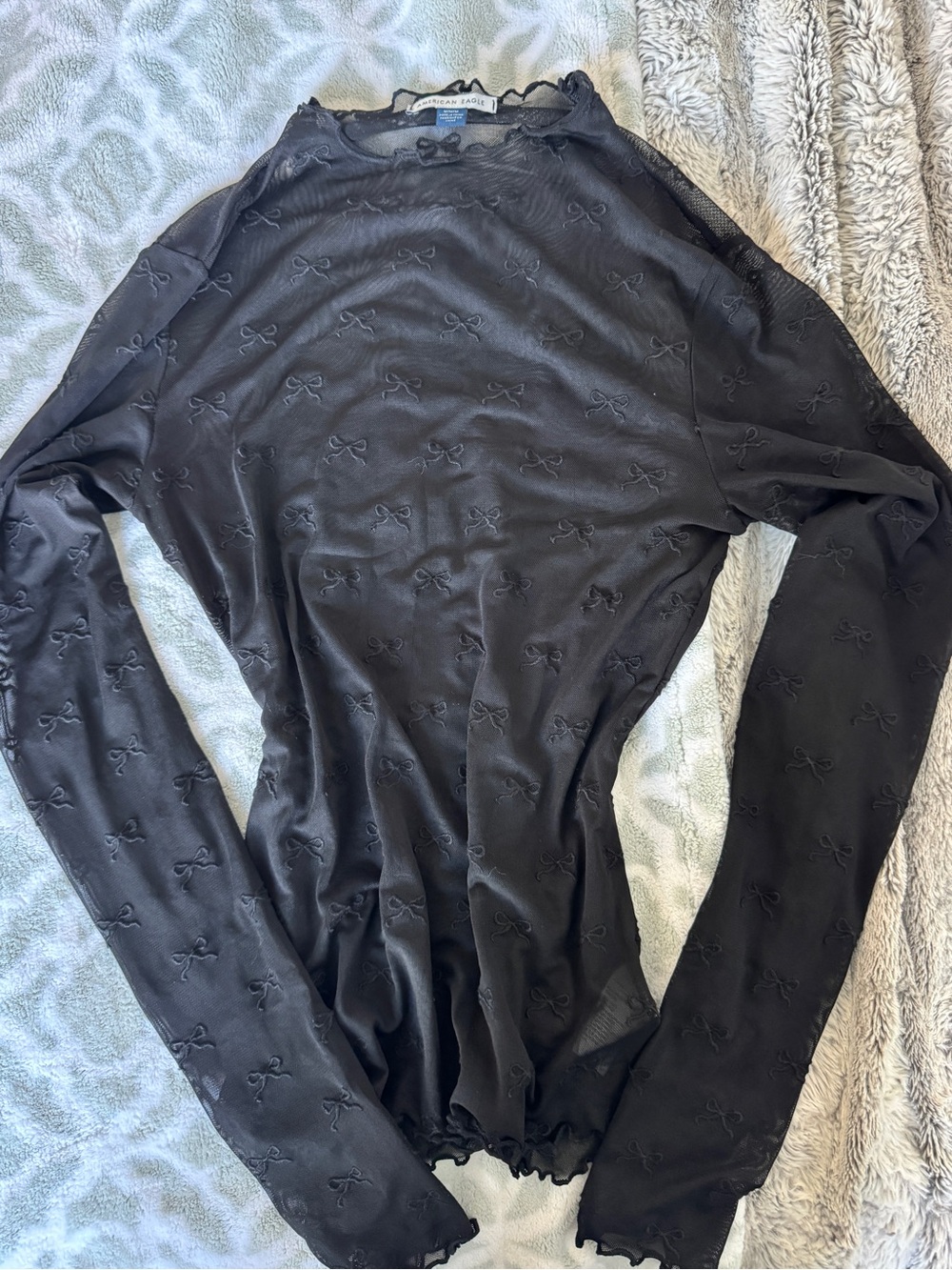 American Eagle Black Sheer Mesh Long Sleeve Top